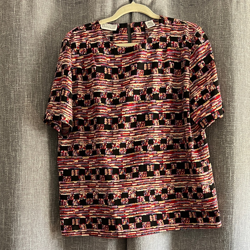 Vintage Christie & Jill funky multicolored short sleeve silky shirt - Medium